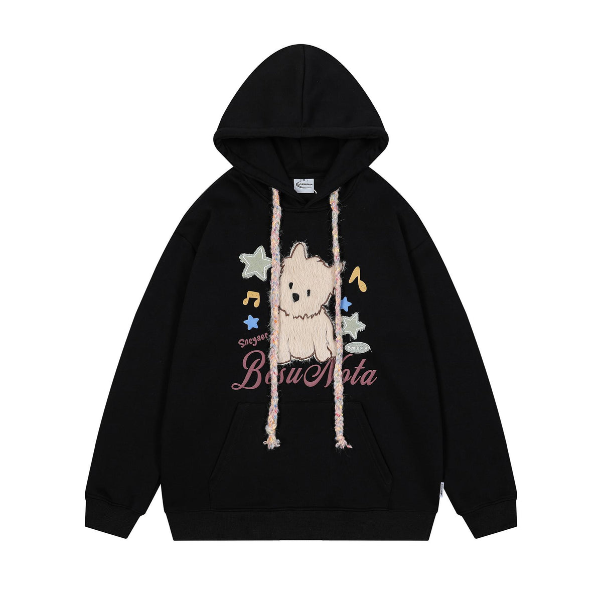 Fluffy Puppy Embroidered Fleece Hoodie Loose Fit Lazy Style Couple Casual High Street Streetwear Pullover | Fluffy Pup Hoodie - Seldom Seen Styles