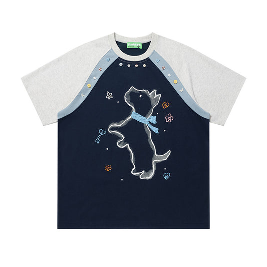 Fluffy Walk Raglan T-Shirt Short Sleeve Contrast Sleeve Casual Summer Cute Streetwear Tee | Fluffy Walk Raglan - Seldom Seen Styles