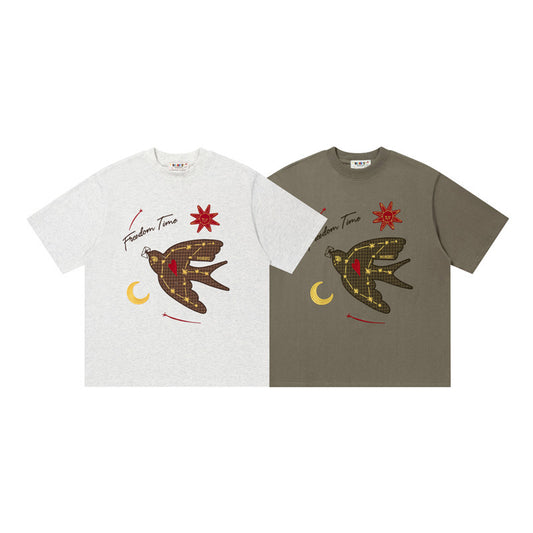 Freedom Swallow Graphic Oversized T-Shirt Short Sleeve Crew Neck Casual Summer Streetwear Tee | Freedom Swallow Tee - Seldom Seen Styles