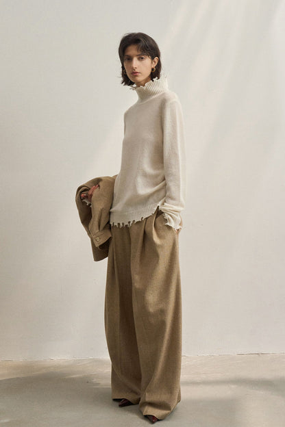 Pulls à col montant et franges pour femmes, col rabattu, couleur unie, épais et chaud