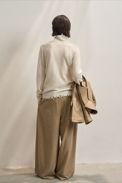 Pulls à col montant et franges pour femmes, col rabattu, couleur unie, épais et chaud