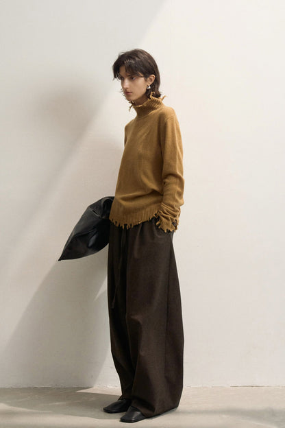 Pulls à col montant et franges pour femmes, col rabattu, couleur unie, épais et chaud