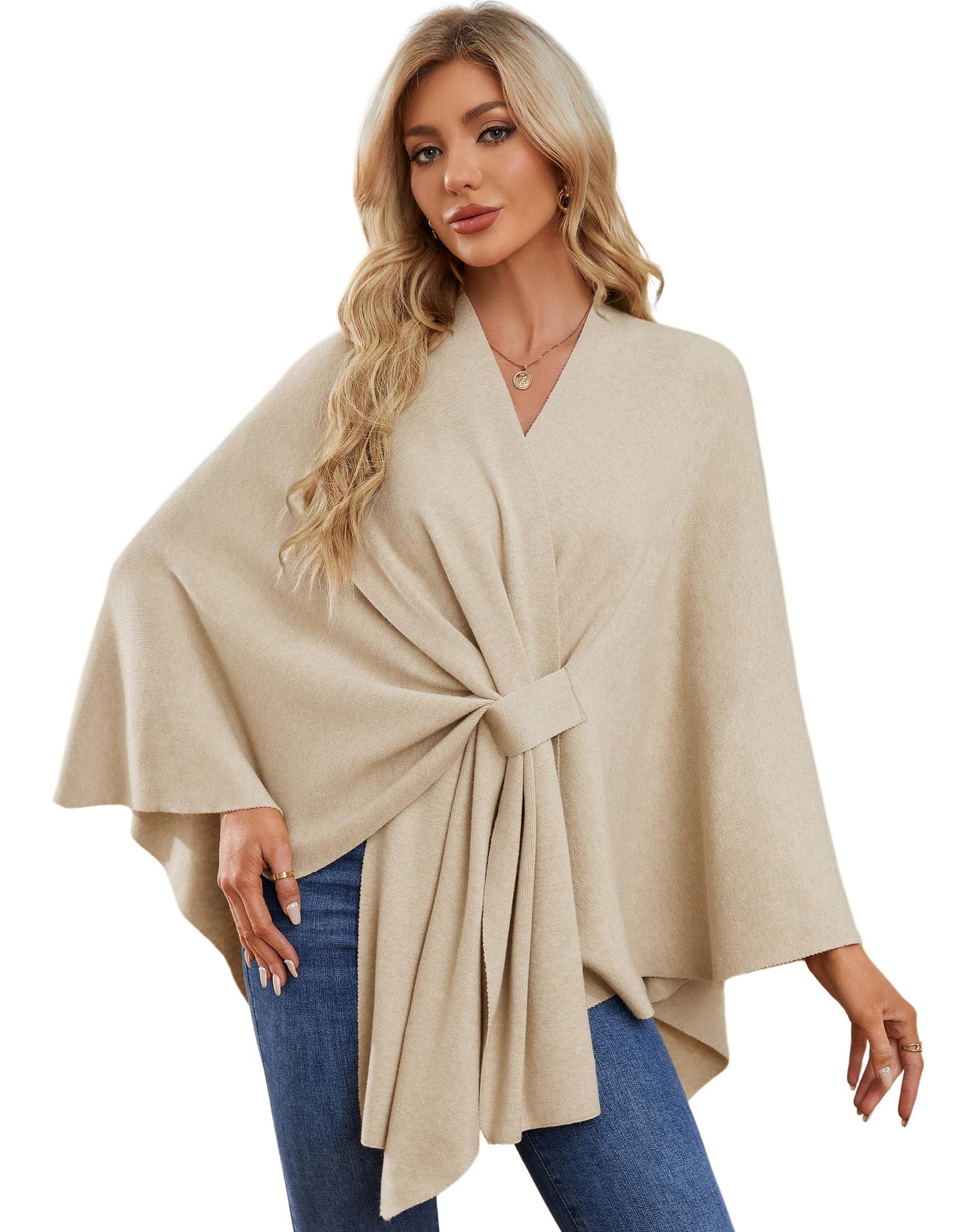 PULI Women's Shawl Wraps Soft Open Front Poncho Sweater for Spring Fall Winter