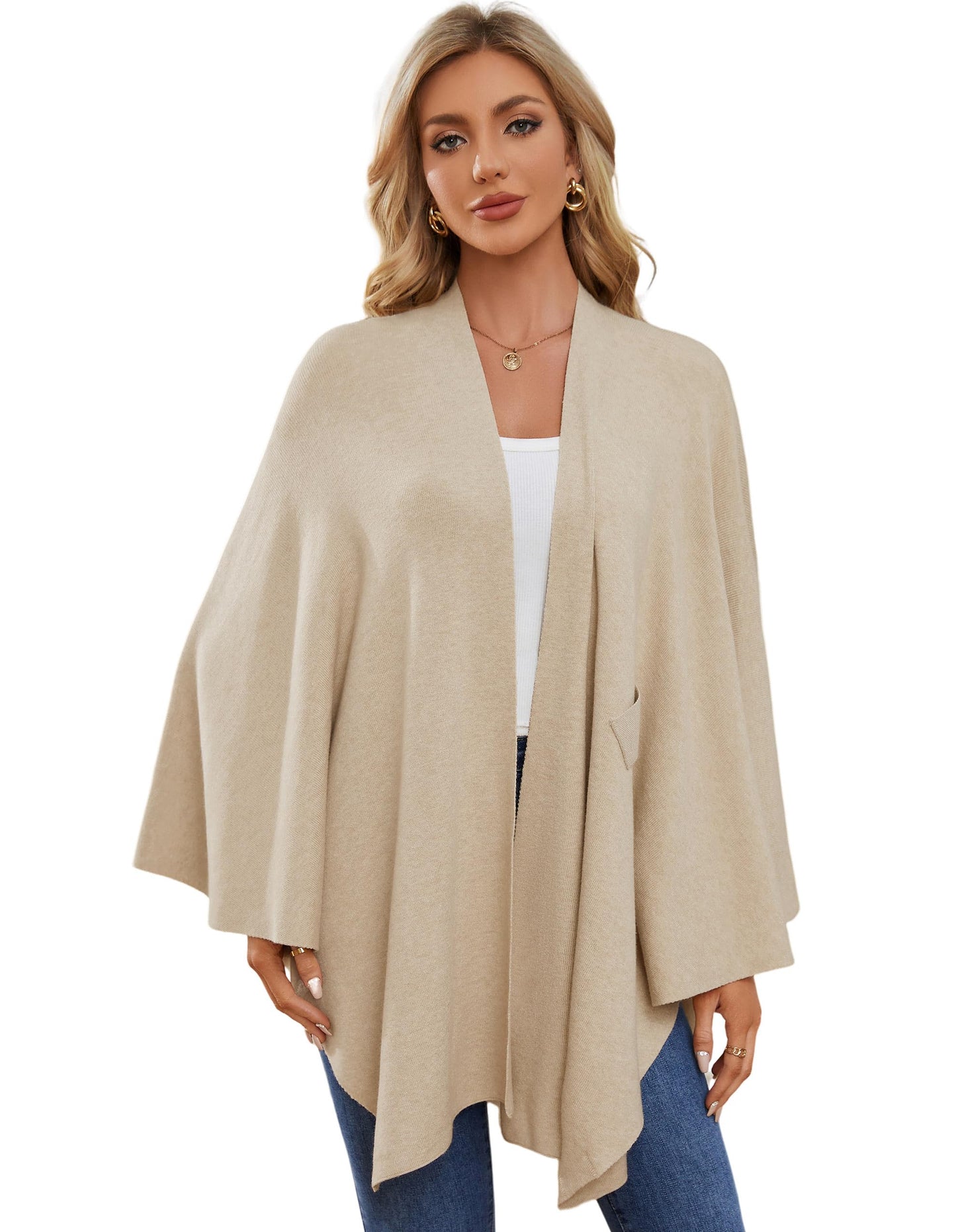 PULI Women's Shawl Wraps Soft Open Front Poncho Sweater for Spring Fall Winter