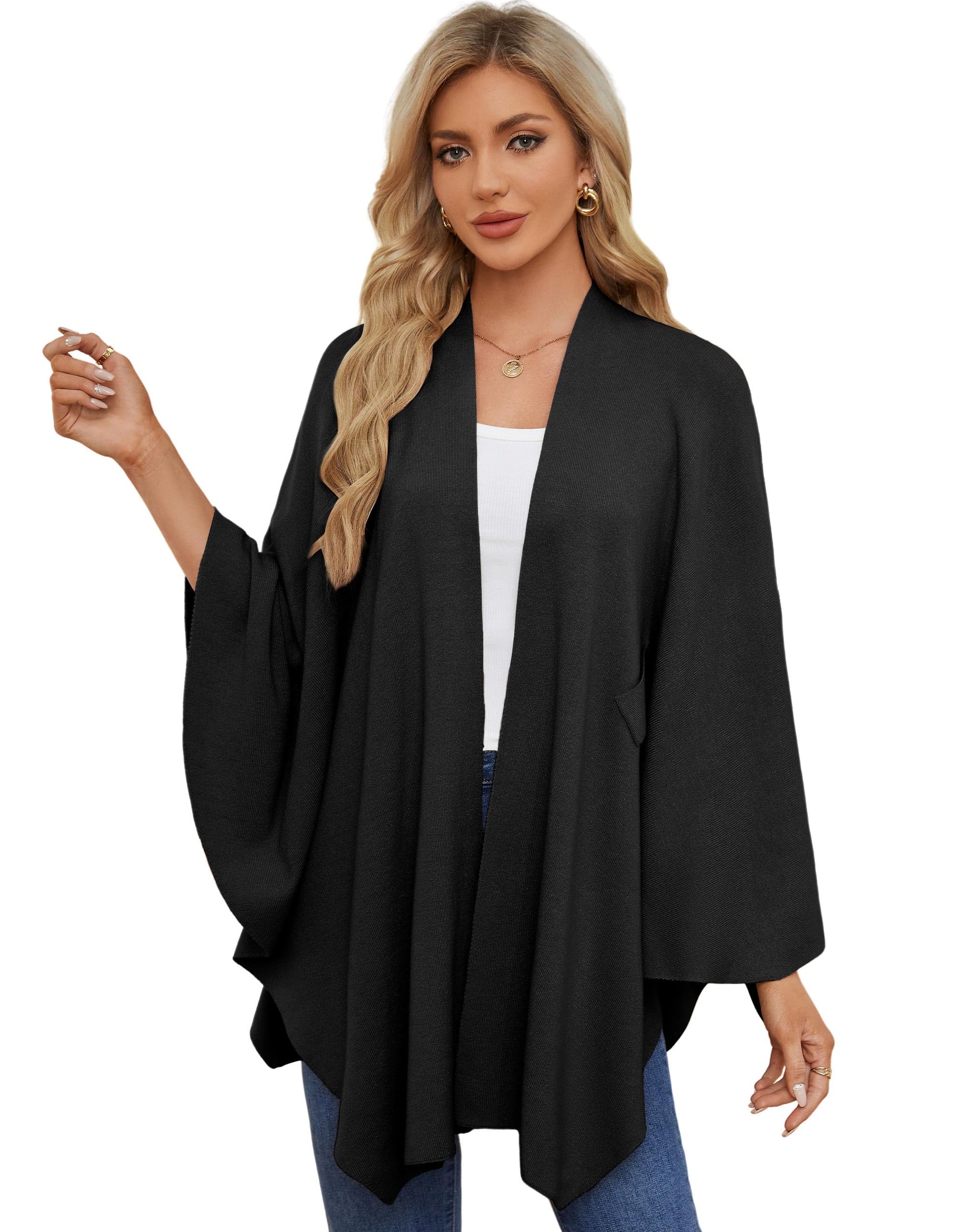 PULI Women's Shawl Wraps Soft Open Front Poncho Sweater for Spring Fall Winter - Seldom Seen Styles