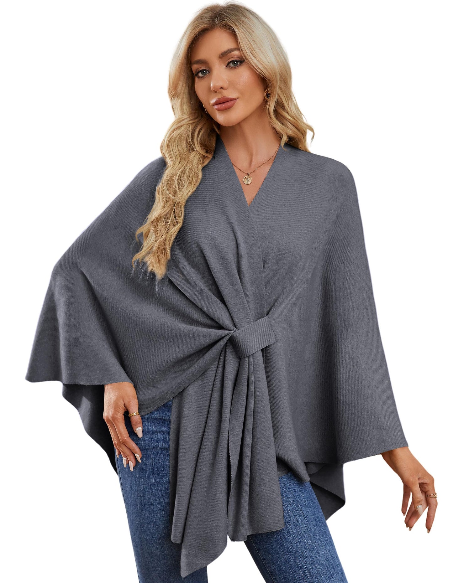PULI Women's Shawl Wraps Soft Open Front Poncho Sweater for Spring Fall Winter