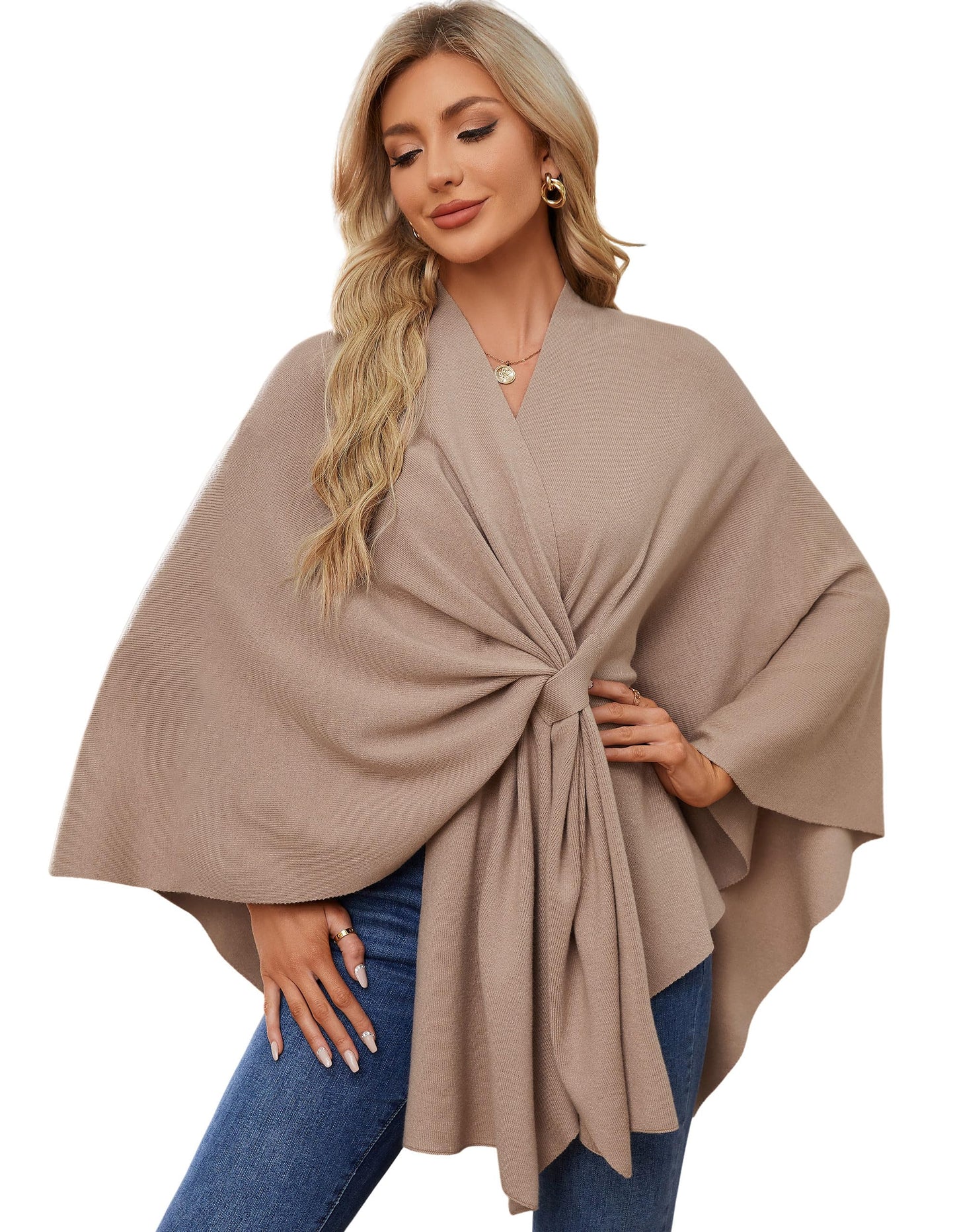 PULI Women's Shawl Wraps Soft Open Front Poncho Sweater for Spring Fall Winter
