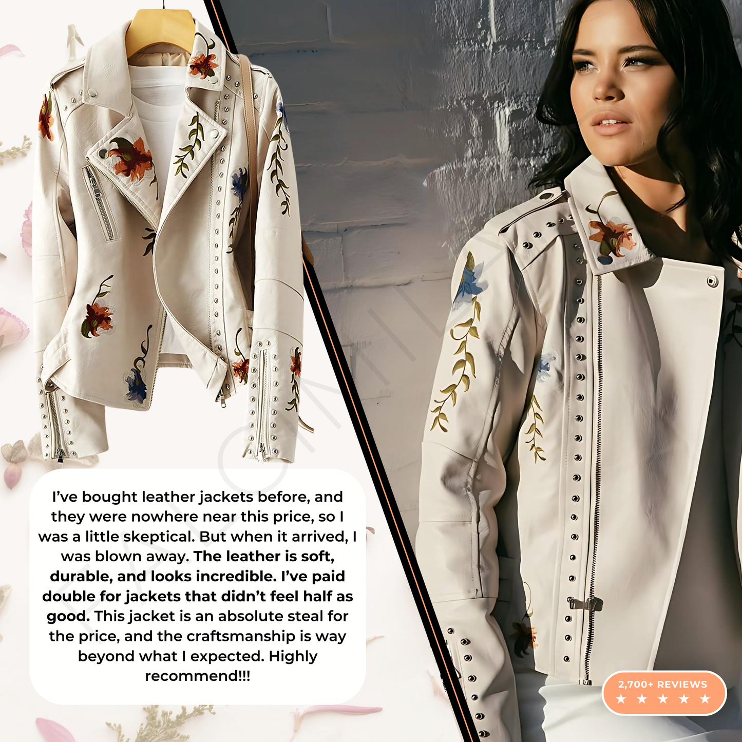 100% Leather Floral Motorcycle Jacket