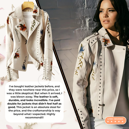 100% Leather Floral Motorcycle Jacket