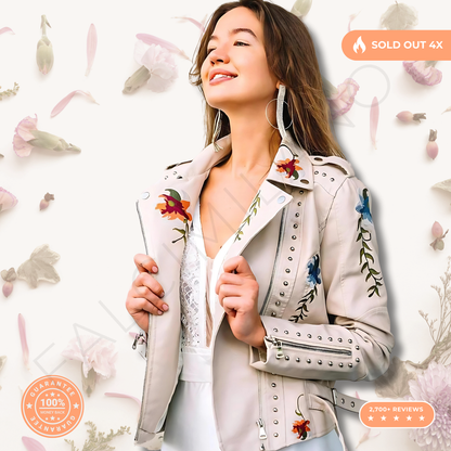 100% Leather Floral Motorcycle Jacket