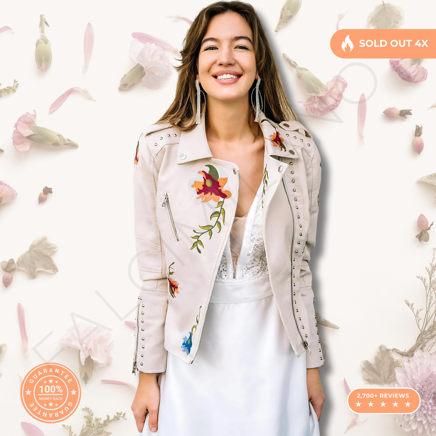 100% Leather Floral Motorcycle Jacket