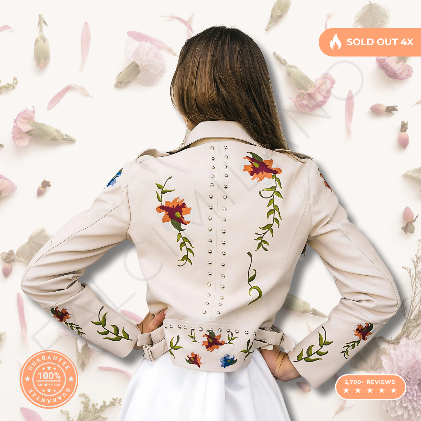 100% Leather Floral Motorcycle Jacket