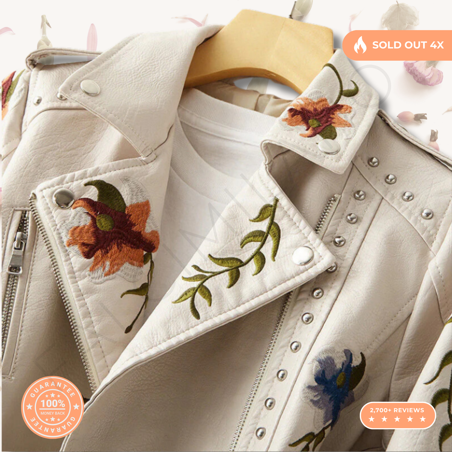 100% Leather Floral Motorcycle Jacket