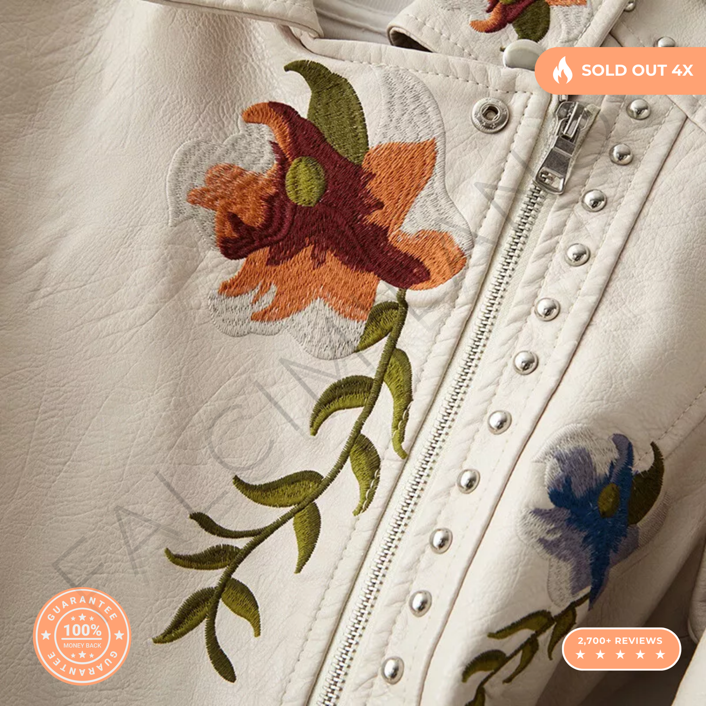 100% Leather Floral Motorcycle Jacket