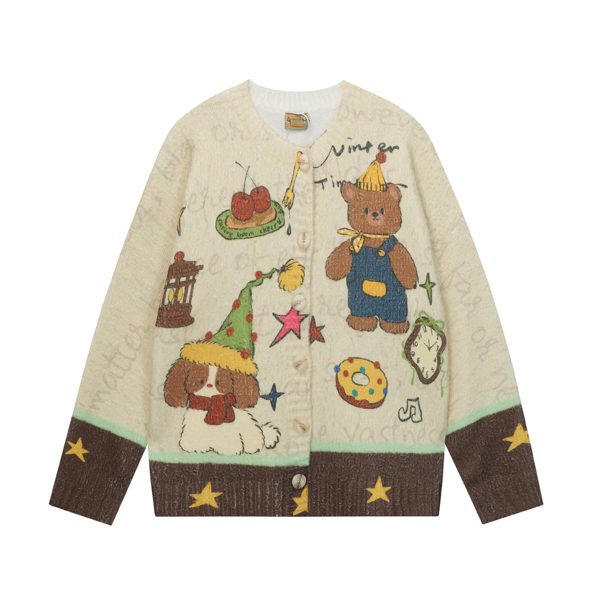Full-Print Cartoon Cardigan Sweater Unisex Loose Fit Cute Kawaii Knit Open-Front Autumn Casual Couple Sweater | Toon Cardi - Seldom Seen Styles