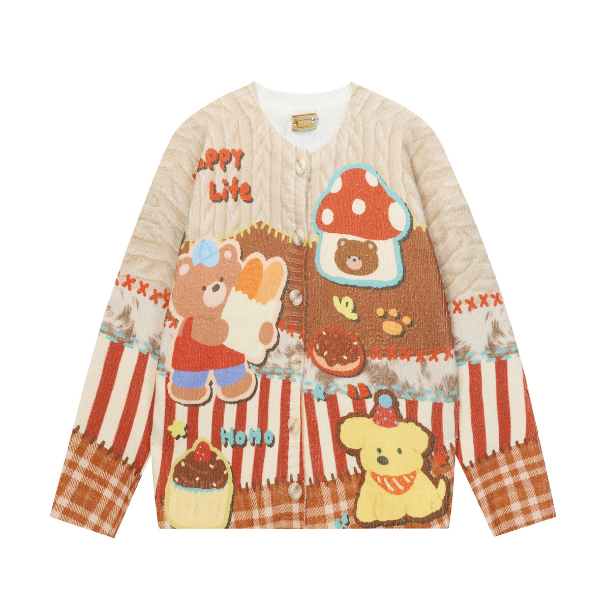 Full-Print Cartoon Cardigan Sweater Unisex Loose Fit Cute Kawaii Knit Open-Front Autumn Casual Couple Sweater | Toon Cardi - Seldom Seen Styles