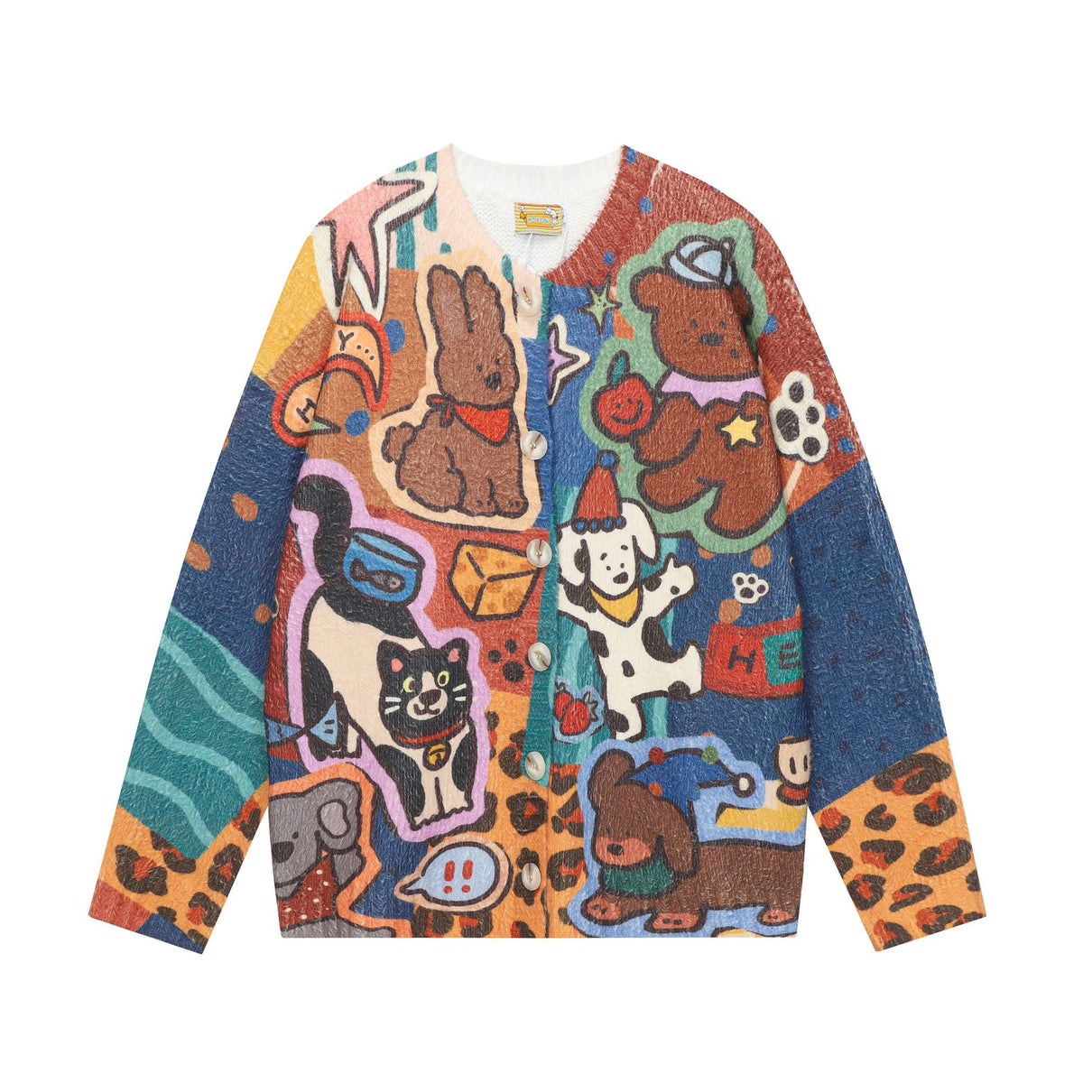 Full-Print Cartoon Cardigan Sweater Unisex Loose Fit Cute Kawaii Knit Open-Front Autumn Casual Couple Sweater | Toon Cardi - Seldom Seen Styles