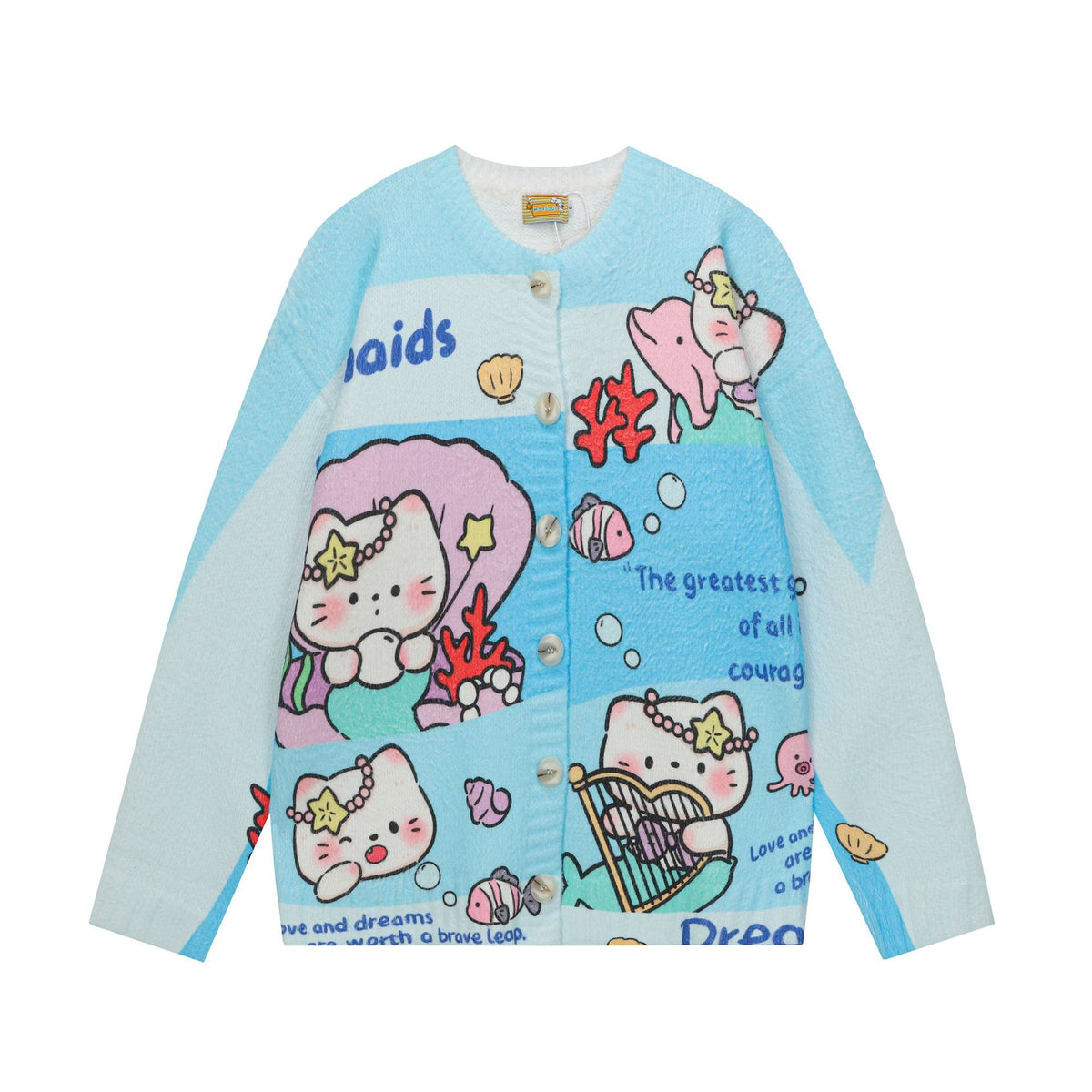 Full-Print Cartoon Cardigan Sweater Unisex Loose Fit Cute Kawaii Knit Open-Front Autumn Casual Couple Sweater | Toon Cardi - Seldom Seen Styles