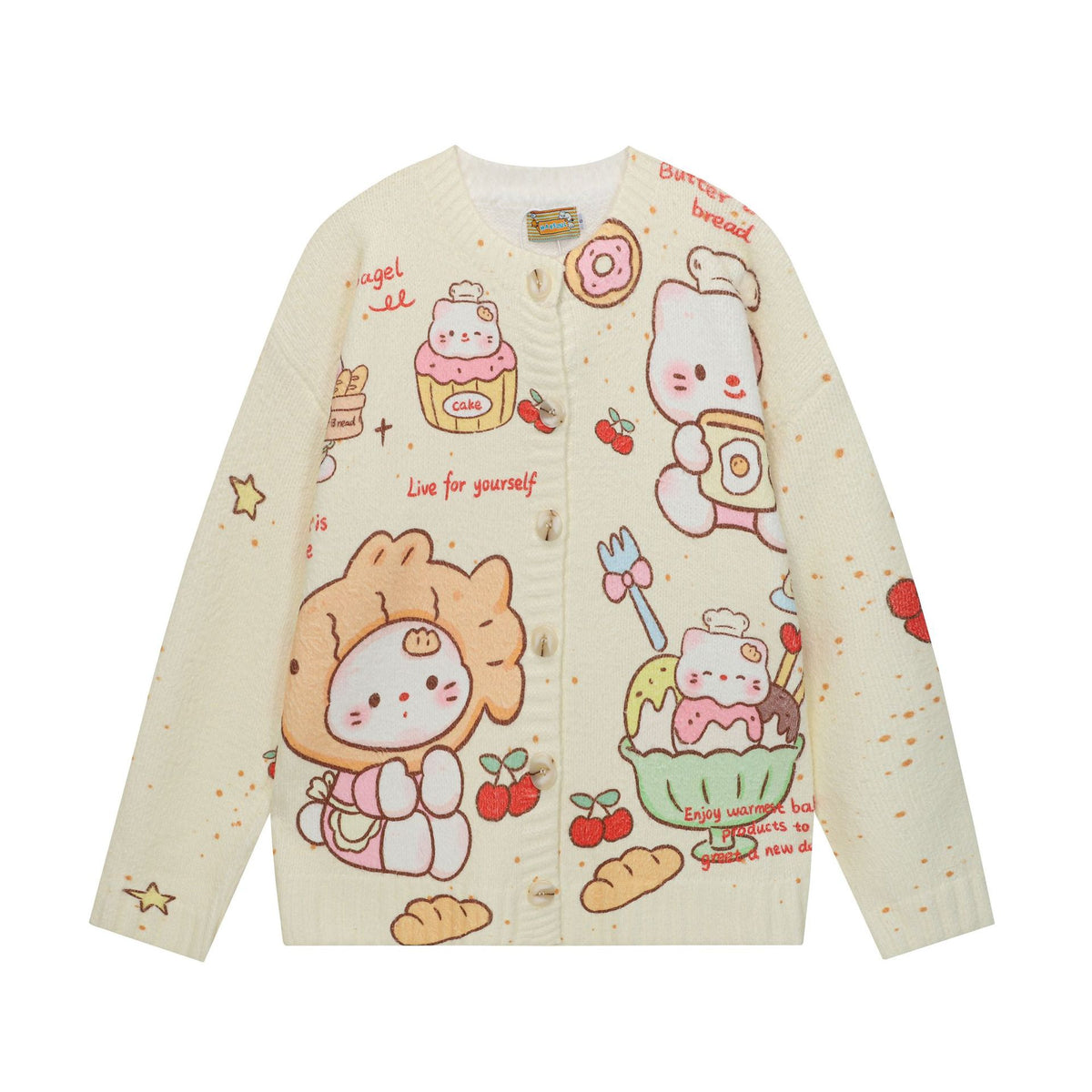 Full-Print Cartoon Cardigan Sweater Unisex Loose Fit Cute Kawaii Knit Open-Front Autumn Casual Couple Sweater | Toon Cardi - Seldom Seen Styles