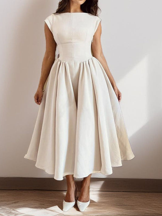 Full Size Cap Sleeve A-Line Midi Dress Plus Size - Seldom Seen Styles