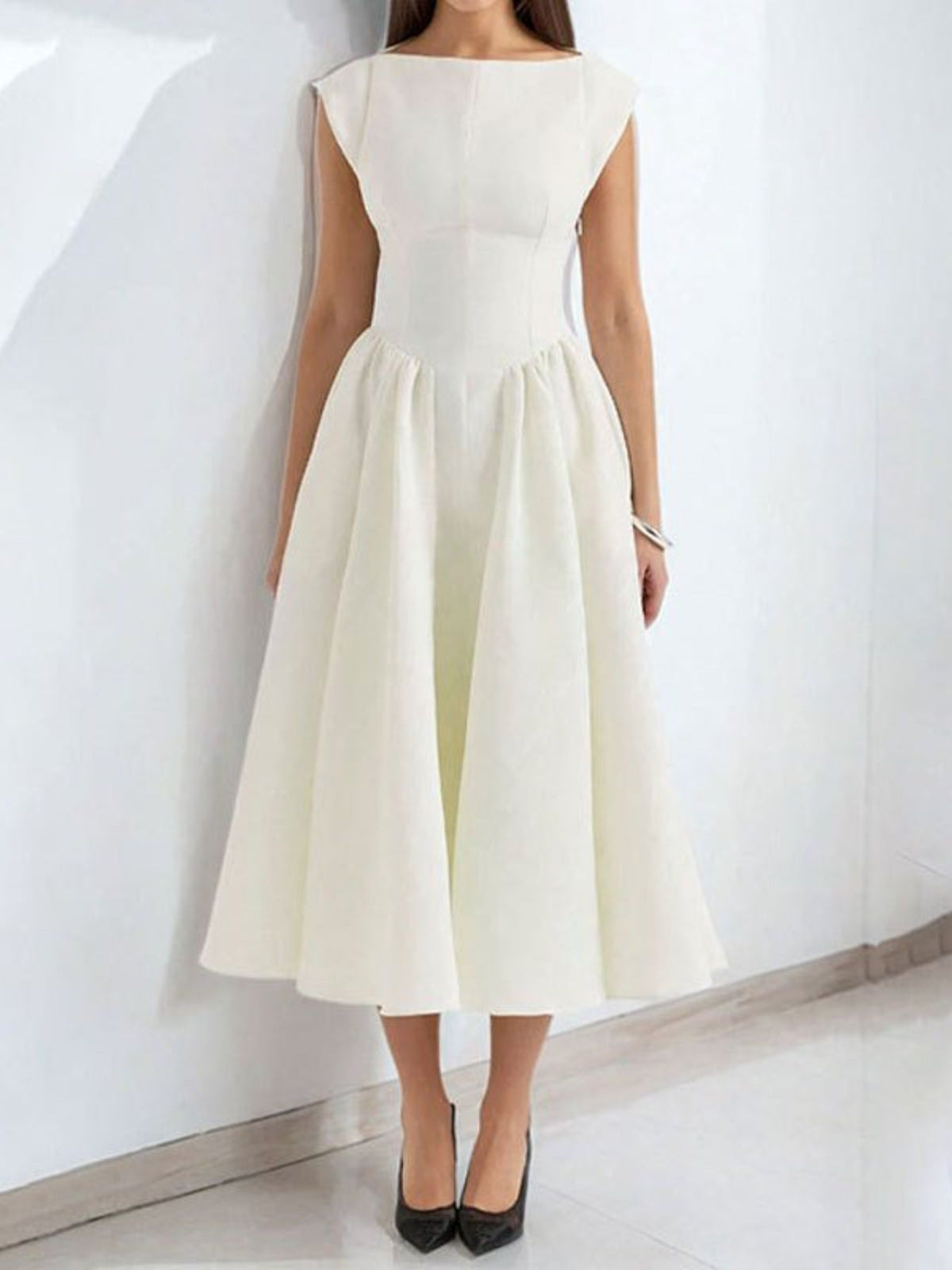 Full Size Cap Sleeve A-Line Midi Dress Plus Size - Seldom Seen Styles