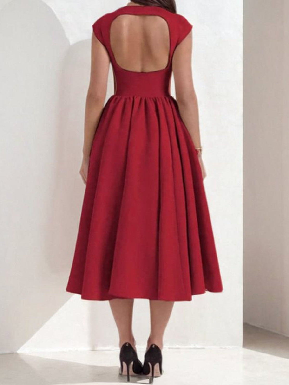 Full Size Cap Sleeve A-Line Midi Dress Plus Size - Seldom Seen Styles