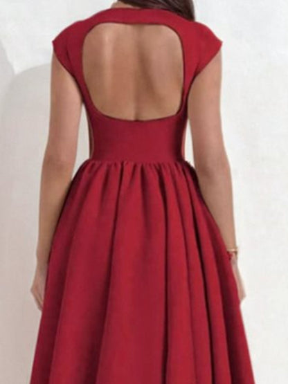 Full Size Cap Sleeve A-Line Midi Dress Plus Size