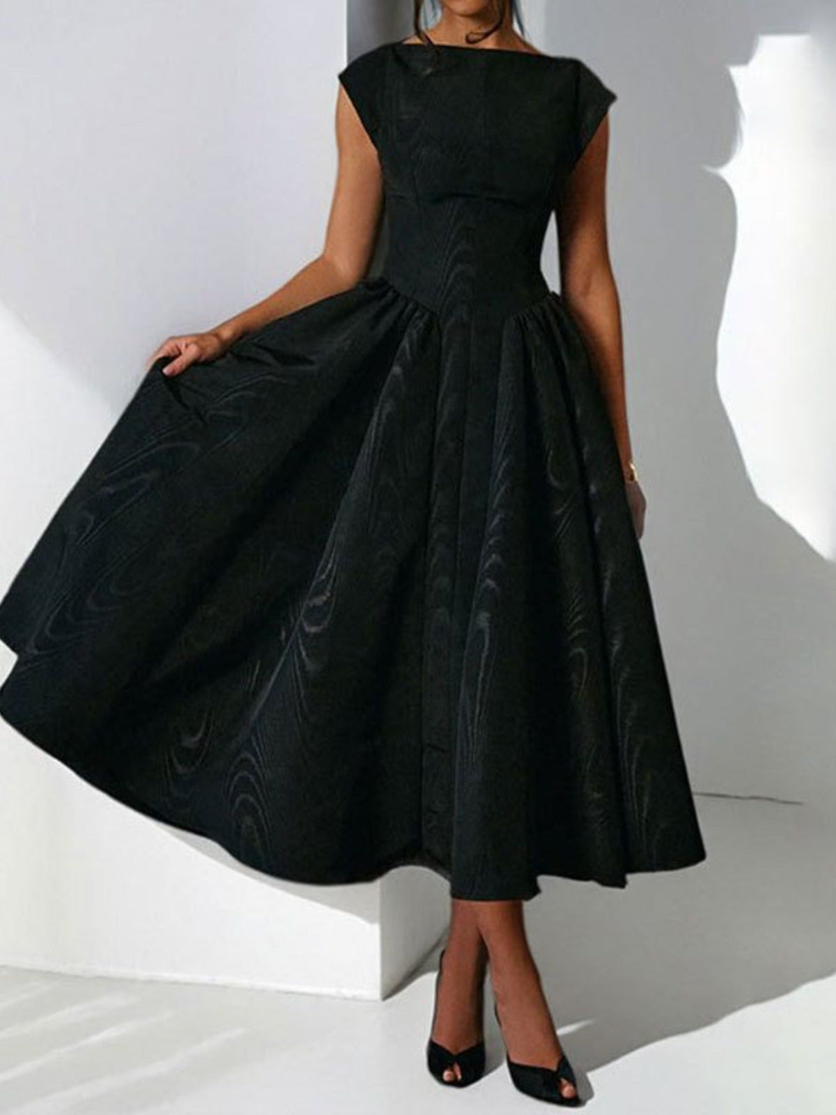Full Size Cap Sleeve A-Line Midi Dress Plus Size - Seldom Seen Styles
