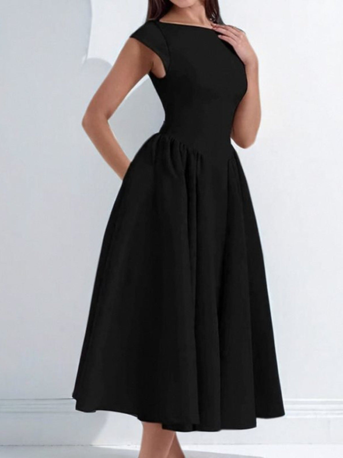 Full Size Cap Sleeve A-Line Midi Dress Plus Size - Seldom Seen Styles