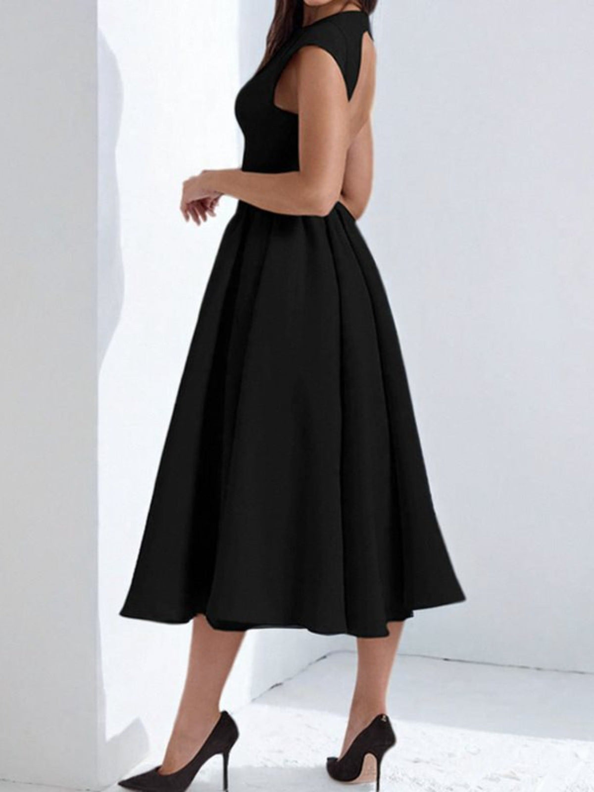 Full Size Cap Sleeve A-Line Midi Dress Plus Size - Seldom Seen Styles