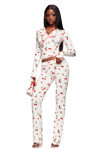 Women's Cherry Print Zip Up Bodycon Hoodie Long Sleeve Thumb Hole Bamboo Viscose Casual Y2K Festival Streetwear Top