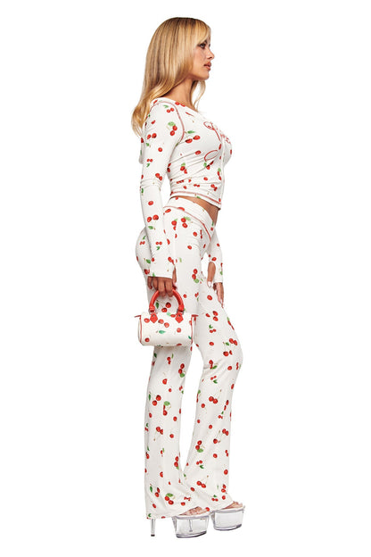 Women's Cherry Print Zip Up Bodycon Hoodie Long Sleeve Thumb Hole Bamboo Viscose Casual Y2K Festival Streetwear Top