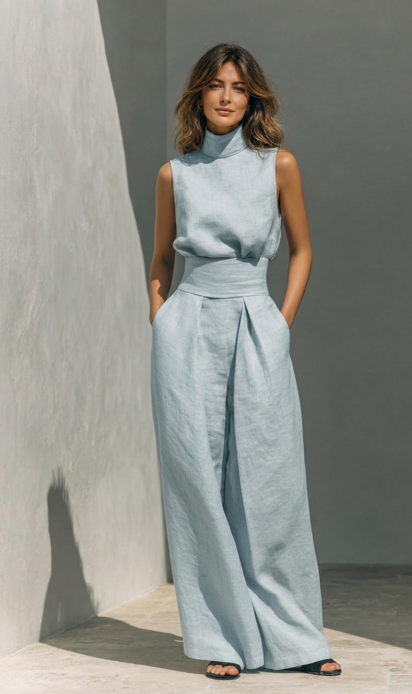 Women's Linen Two Piece Set Sleeveless Top and Wide Leg Pants Casual Summer Outfit - Seldom Seen Styles