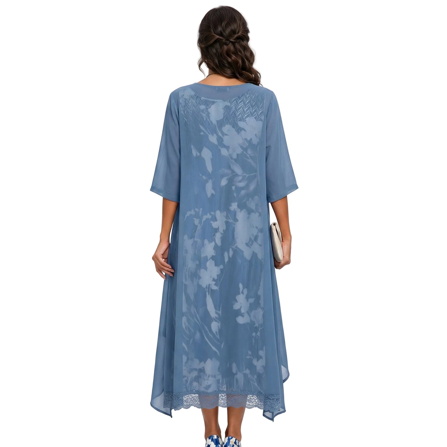 Floral Print Midi Dress and Chiffon Cardigan Two Piece Set - Seldom Seen Styles