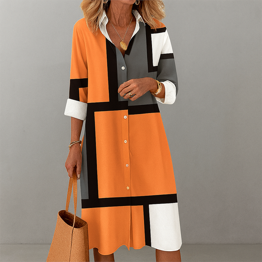 Geometric Pattern Occasion Button Shirt Dress for Women - Seldom Seen Styles