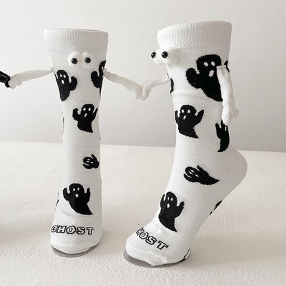 Chaussettes mi-hautes noir et blanc de couple fantôme d'Halloween