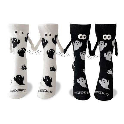 Chaussettes mi-hautes noir et blanc de couple fantôme d'Halloween