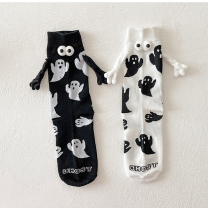 Chaussettes mi-hautes noir et blanc de couple fantôme d'Halloween