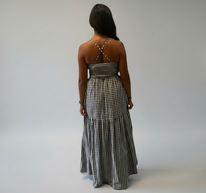 Gingham-Maxikleid aus Baumwolle