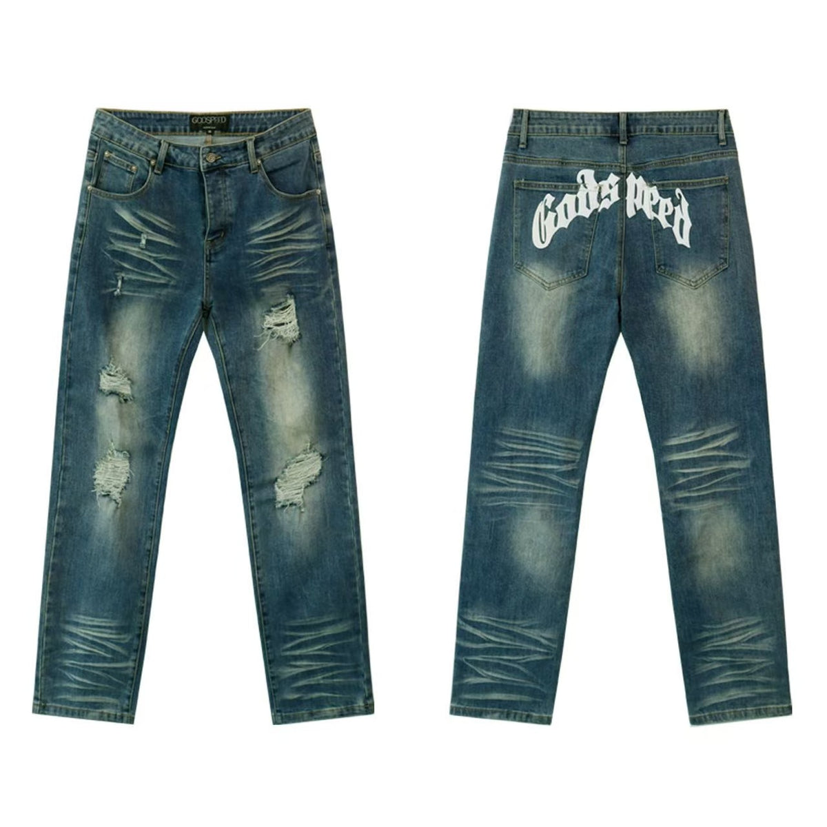 Godspeed Jeans #8211 (Distressed Retro Back Embroidery Denim) - Seldom Seen Styles