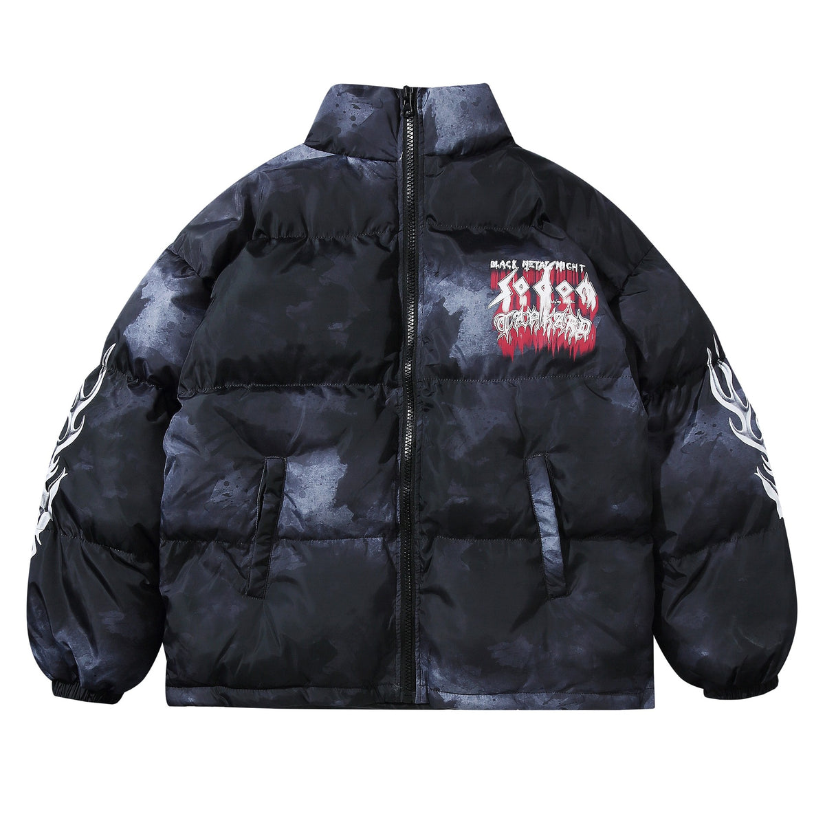 Gothic Death Metal Splatter Puffer Jacket - Seldom Seen Styles