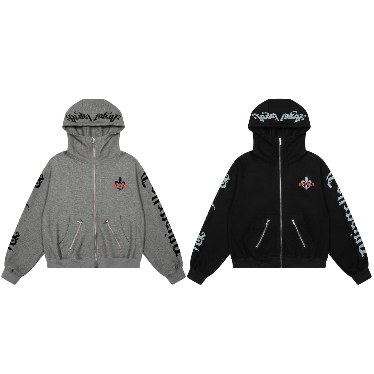 Gothic Letter Zipper Hooded Parka - Seldom Seen Styles