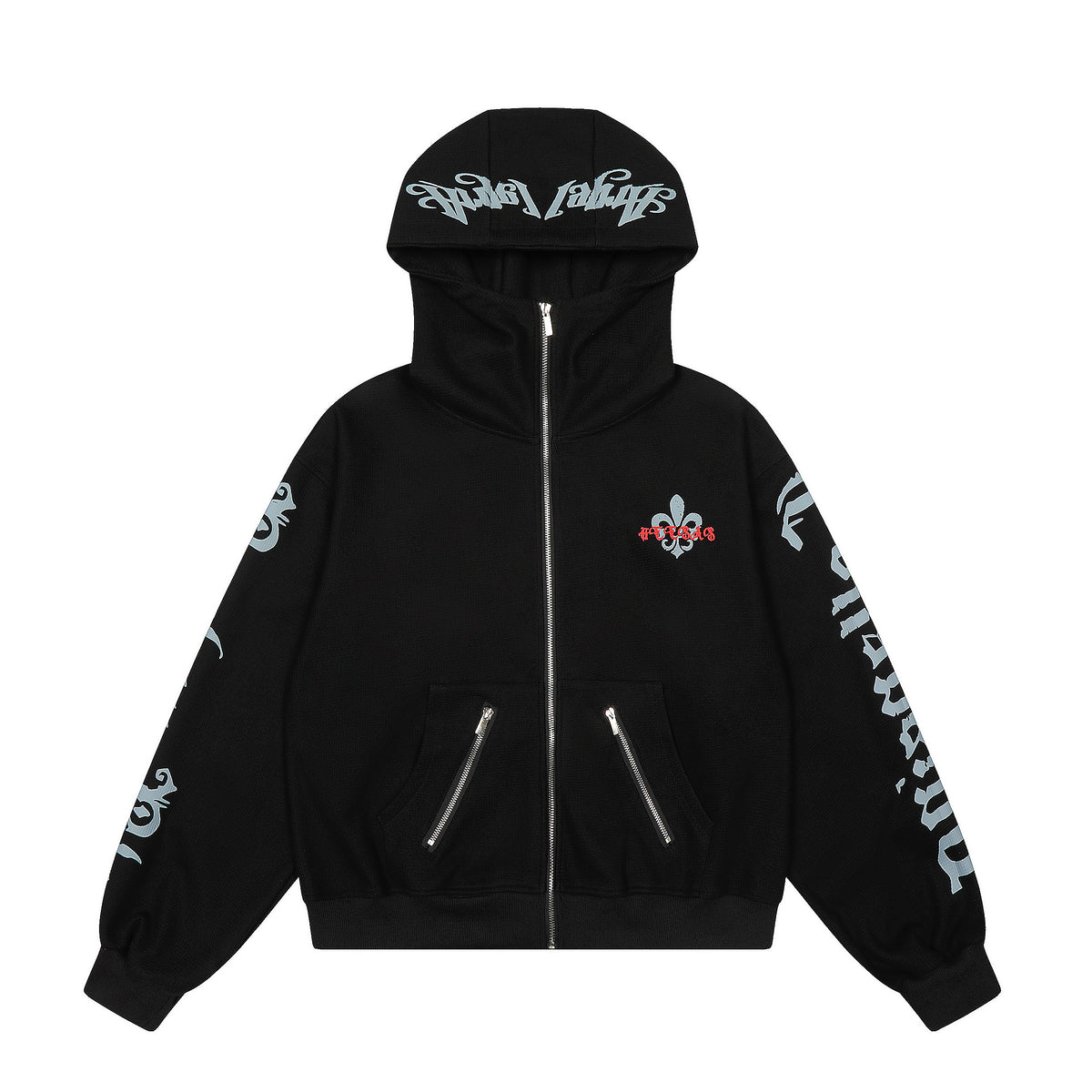 Gothic Letter Zipper Hooded Parka - Seldom Seen Styles