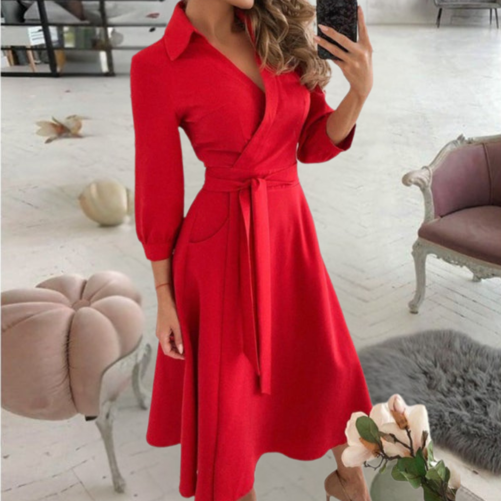 Graceful Tied-waist Midi Dress Flattering Comfort for Every Occasion - Seldom Seen Styles