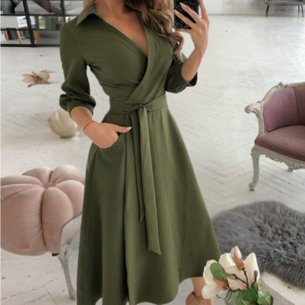 Graceful Tied-waist Midi Dress Flattering Comfort for Every Occasion - Seldom Seen Styles