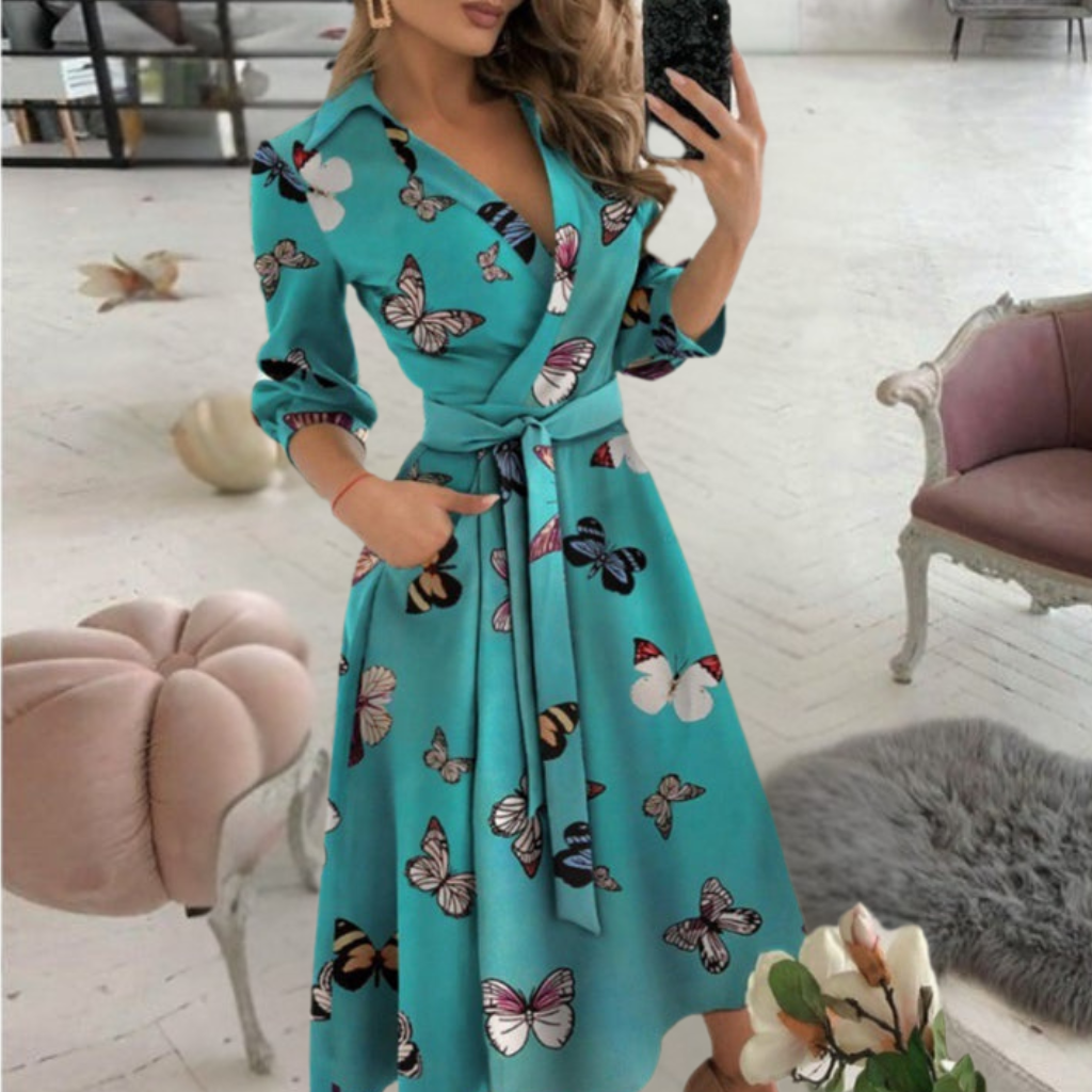 Graceful Tied-waist Midi Dress Flattering Comfort for Every Occasion - Seldom Seen Styles