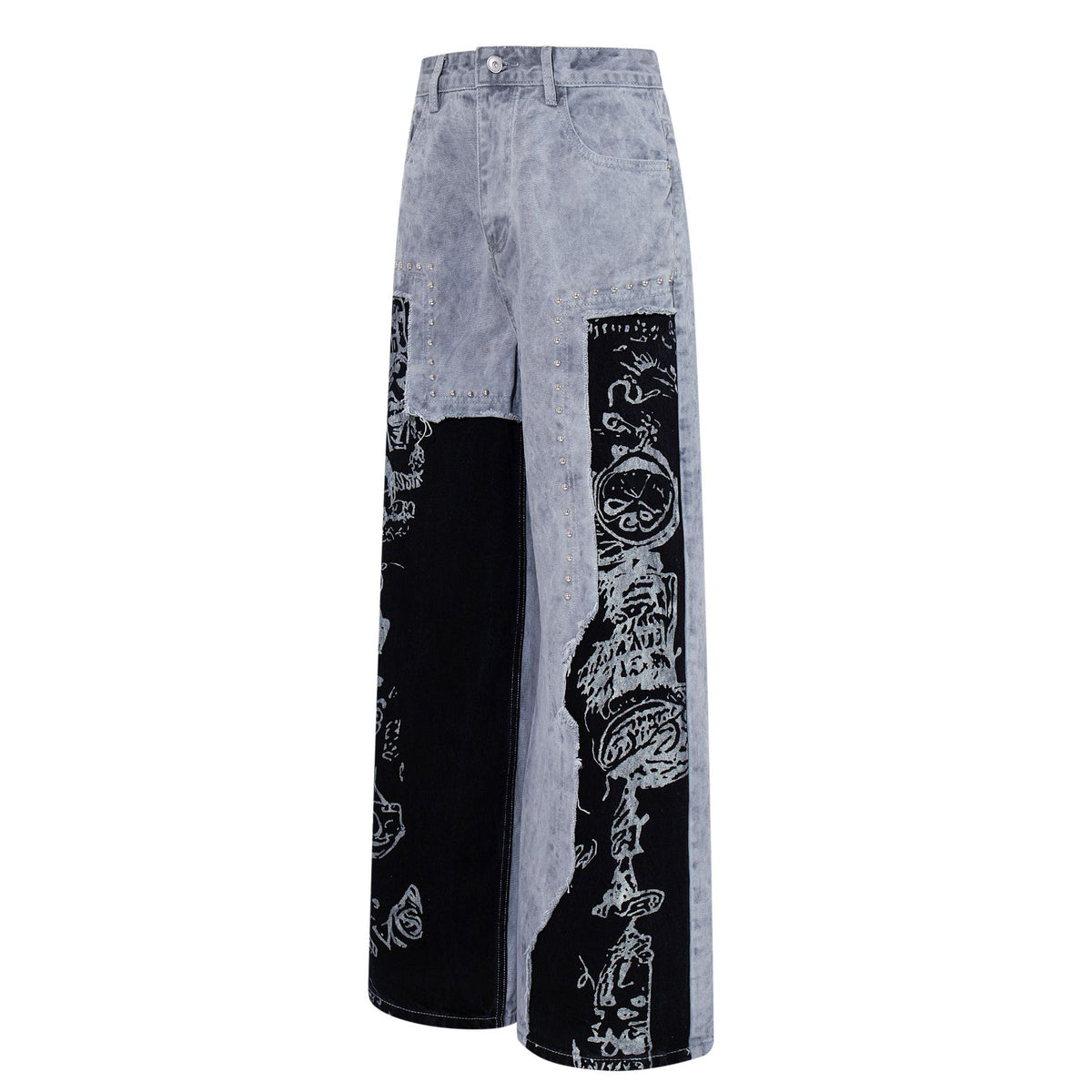 Graffiti Splicing Design Loose Straight Denim Trousers Retro American Niche Streetwear Casual Spring Summer Jeans | Graffiti Drift - Seldom Seen Styles