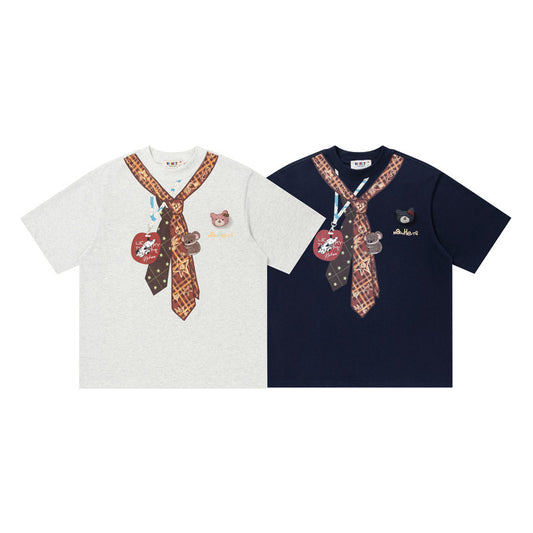 Graphic Bear Scarf Print Oversized T-Shirt Short Sleeve Crew Neck Casual Summer Streetwear Tee | Bear Scarf Tee - Seldom Seen Styles