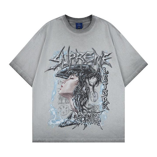 Graphic Print Short Sleeve T-Shirt Rhinestone Diamond Hip Hop Oversized Loose Fit Streetwear Punk Couple Summer Casual Tee | Drip Tee - Seldom Seen Styles