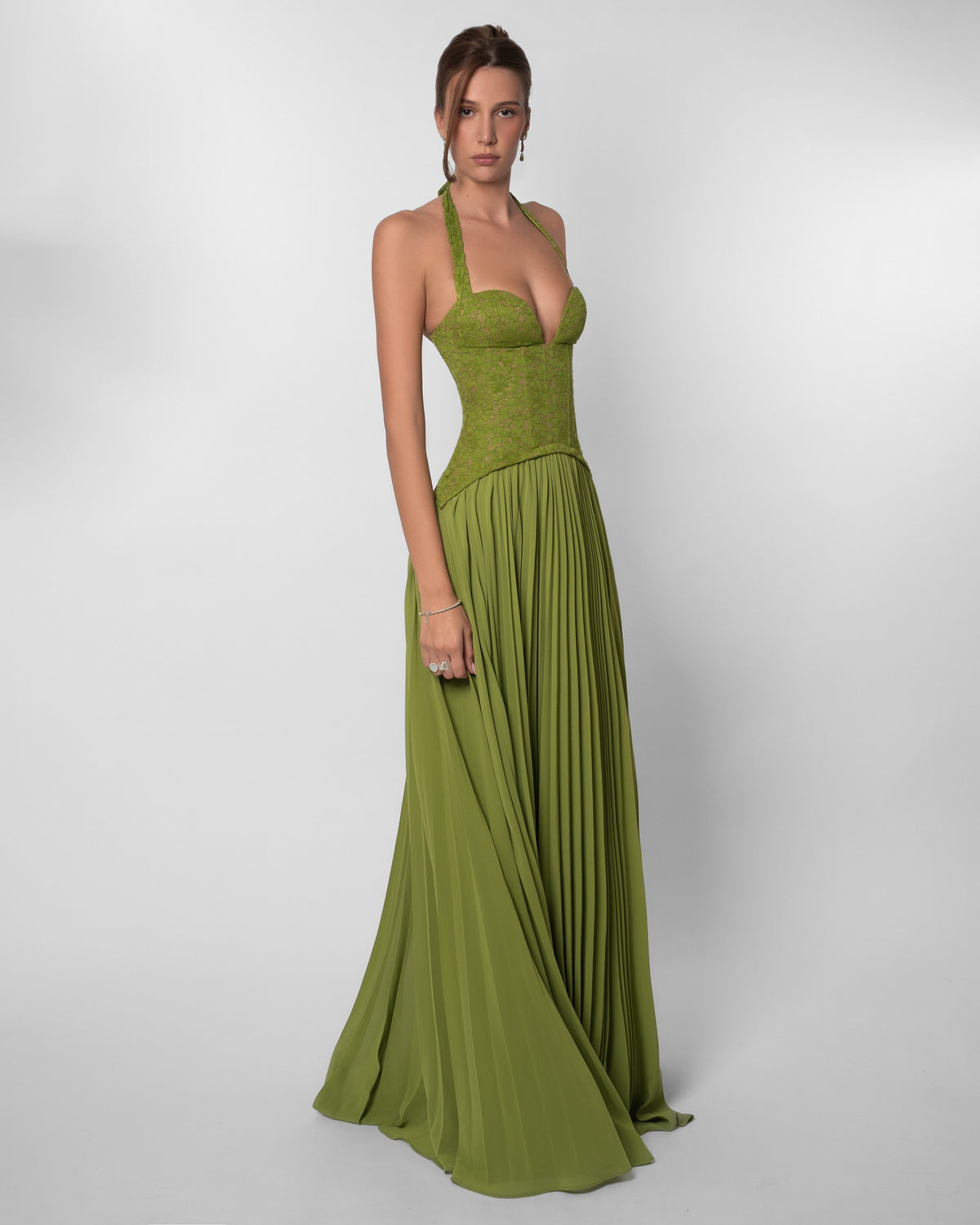 Green Floral Lace Maxi Dress Women Corset Bodice Pleated Skirt Elegant Evening Formal Party Gown - Seldom Seen Styles
